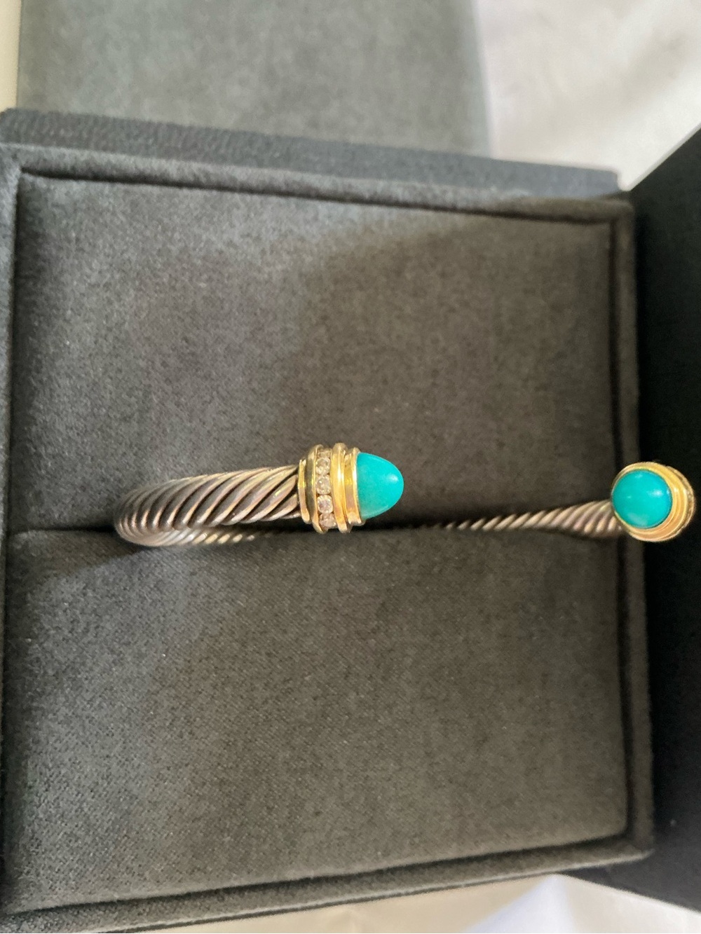 David Yurman Classic Cable 5mm Gold, Diamond & Turquoise cuff